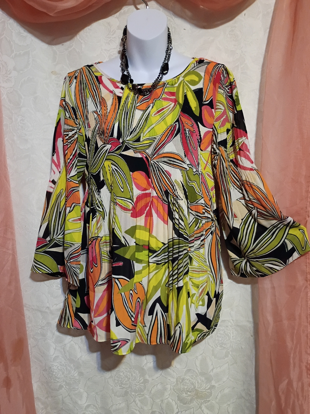 🛍️ BUNDLE ONLY🛍️Ninety Multicolor Tropical Print Pleated Tunic
